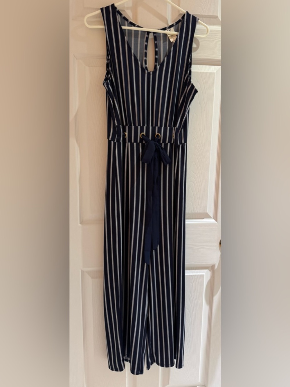 Navy & White Striped Jumpsuit, size Medium
